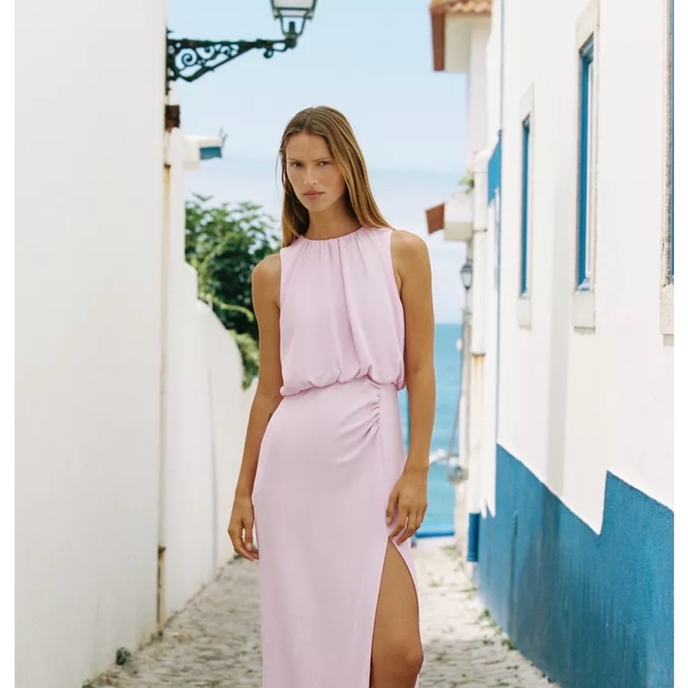 RUCHED WAIST MIDI DRESS